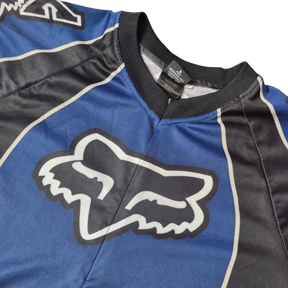 Y2K Fox Racing Mens L Blue Black Cycling Jersey MTB Moto Logo